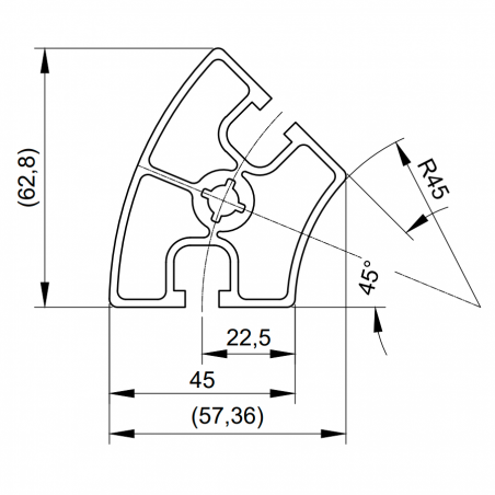 Konstrukcyjny Profil aluminiowy R45mm 45° (Rowek 8)