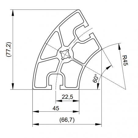 Konstrukcyjny Profil aluminiowy R45mm 60° (Rowek 8)