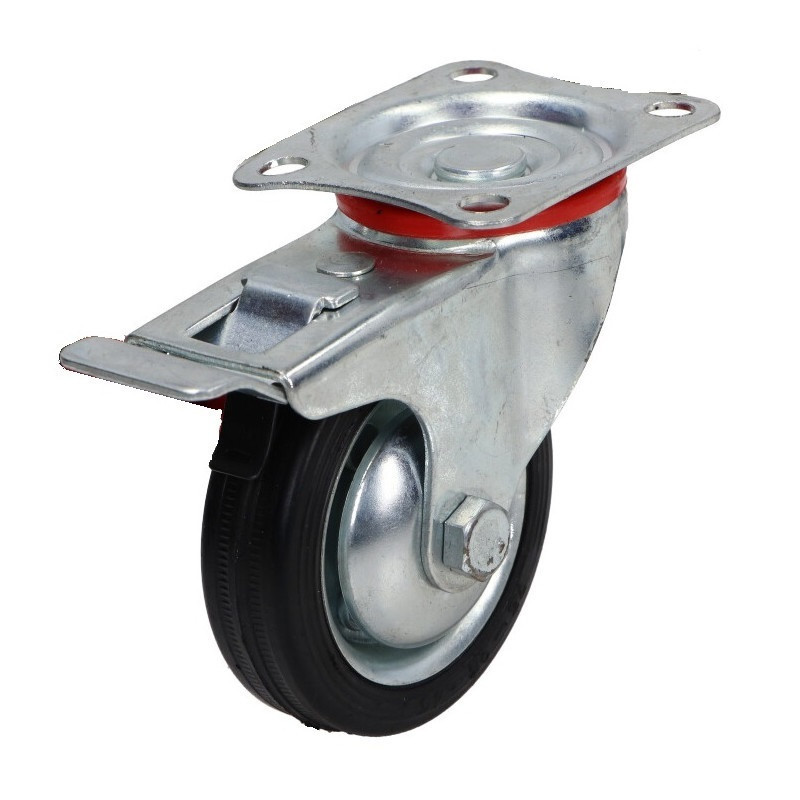 Kółko obrotowe fi 75mm gumowe z hamulcem z płytą montażową, nośność 50 kg 4003 - 75x25 Kółko obrotowe fi 75mm gumowe z hamulcem z płytą montażową, nośność 50 kg 4003 - 75x25