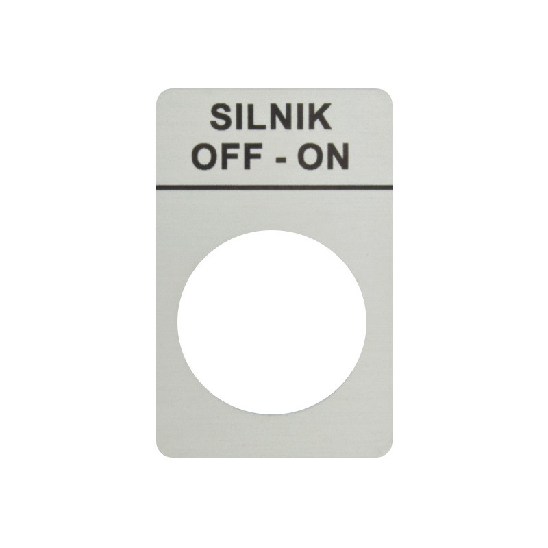 Tabliczka aluminiowa z oznaczeniem "SILNIK ON-OFF" Tabliczka aluminiowa z oznaczeniem "SILNIK ON-OFF"