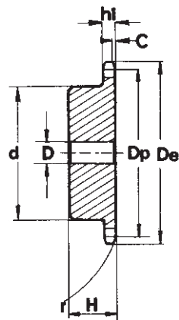 Koło łańcuchowe nierdzewne 06B-1 (3/8) z19 - rysunek techniczny