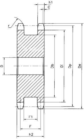 Koło łańcuchowe dla 2 jedn. łań. 06B-1 (3/8) z19 - rysunek techniczny