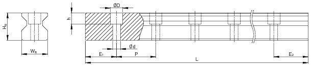 Szyna liniowa HIWIN RGR25R 1500 mm - rysunek techniczny