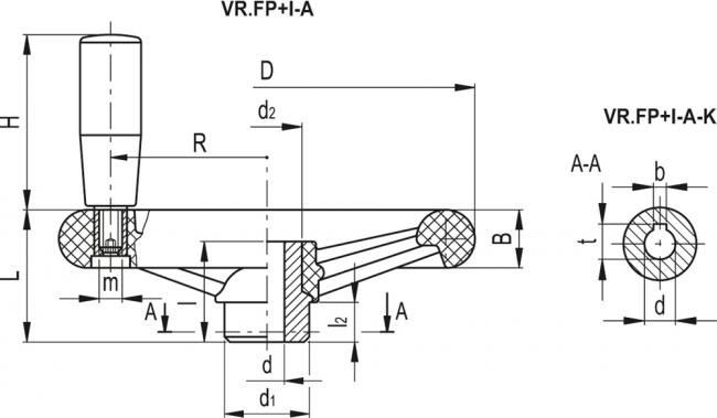 Koła ręczne wieloramienne VR.FP+I-A - Z rękojeścią obrotową, piasta rozwiercona