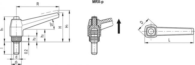 Rękojeści nastawne MRX-p - Trzpień gwintowany ze stali ocynkowanej