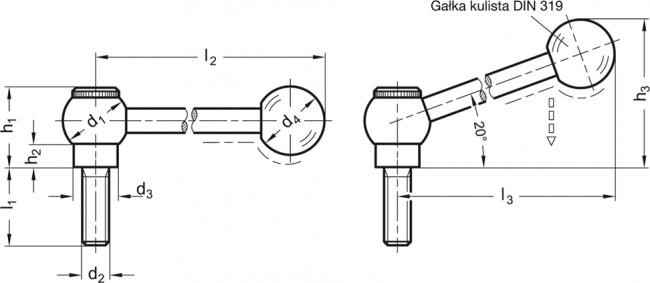 Dźwignie przestawne GN 6337.3 - Dźwignie przestawne z trzpieniem gwintowanym