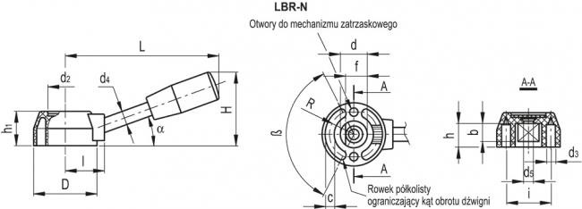 Dźwignie przełączające LBR-N - Bez wtopki, z otworem gładkim i płaskim licem
