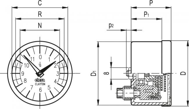 Analogowy wskaźnik obrotów PA05-0036-S - napęd przymusowy, stal - rysunek techniczny