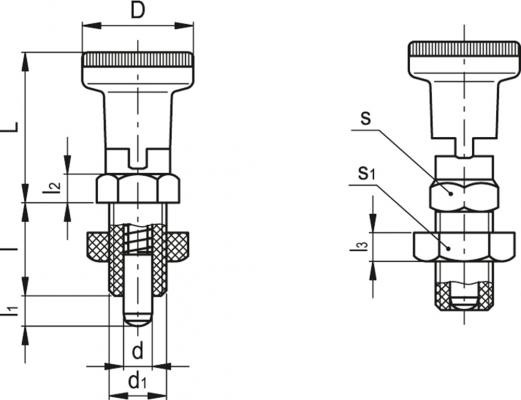 Trzpienie ustalające PMT.101-SST-AK - Trzpień ze stali nierdzewnej AISI 303, z przeciwnakrętką