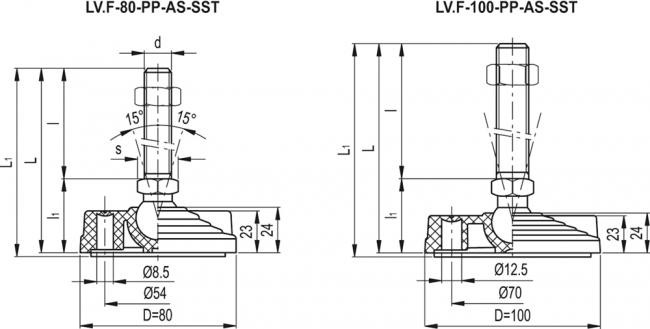 Stopy do maszyn z możliwością kotwienia LV.F-PP-AS-SST - Z podkładką antypoślizgową