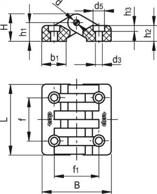 Zawias CFA.40 CH-4 - otwory przelotowe, śruby z łbem cylindrycznym - rysunek techniczny