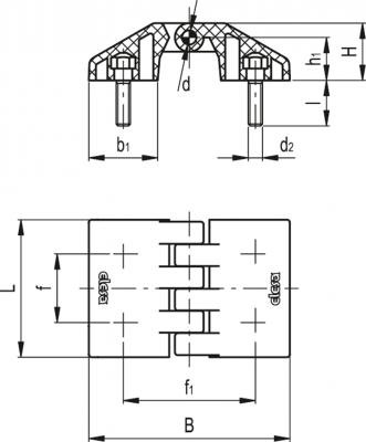 Zawias CFE.30 p-M3x13 - szpilki gwintowane - rysunek techniczny