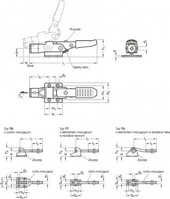 Zapięcie kątowe GN 853-160-TU-NI - stal nierdzewna - rysunek techniczny