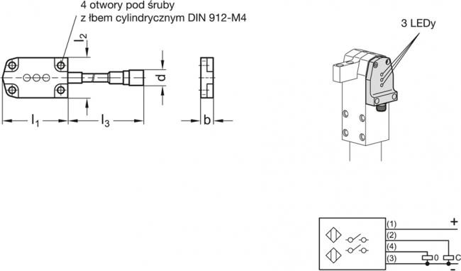 Wyłącznik zbliżeniowy GN 893.1 - do dociskaczy pneumatycznych, czujnik indukcyjny - rysunek techniczny