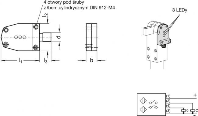 Wyłącznik zbliżeniowy GN 893.2 - do dociskaczy pneumatycznych, czujnik indukcyjny - rysunek techniczny