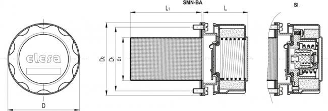 Korek oddechowy SMN.46-BA-F40 - z zaworem odpowietrzająco-ssącym, zamknięcie bagnetowe, stal, temperatura pracy do 100c - rysunek techniczny
