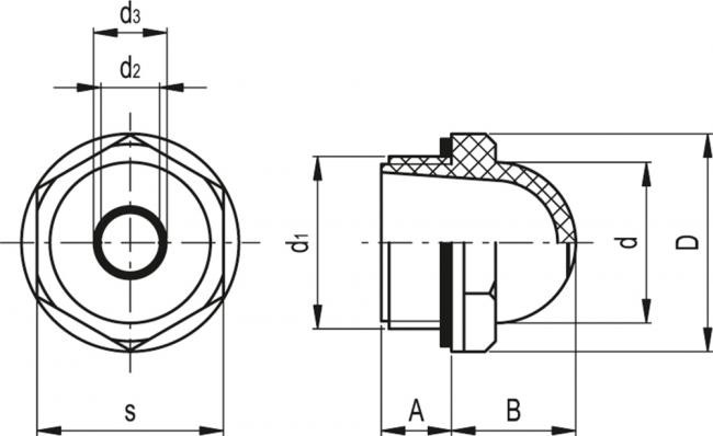 Wskaźnik poziomu cieczy HCFE.24/C-1 - technopolimer, temperatura pracy do 100c - rysunek techniczny