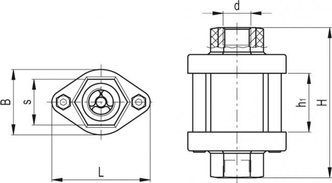 Wziernikowe Wskaźnik przepływu HVF.66-1/4 - piasty z mosiądzu - rysunek techniczny