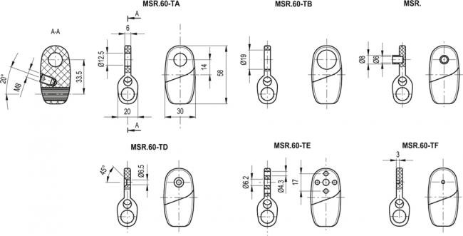 Łączniki MSR.60-TA-TB-TC-TD-TE-TF - Uchwyty czujników