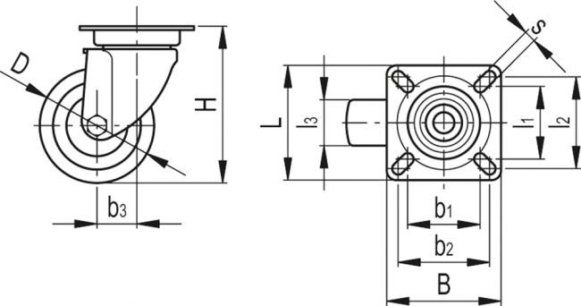 Koła do zastosowań ogólnych, obudowa z blachy stalowej RE.C7-SBL - Obudowa skrętna z płytą montażową, bez blokady