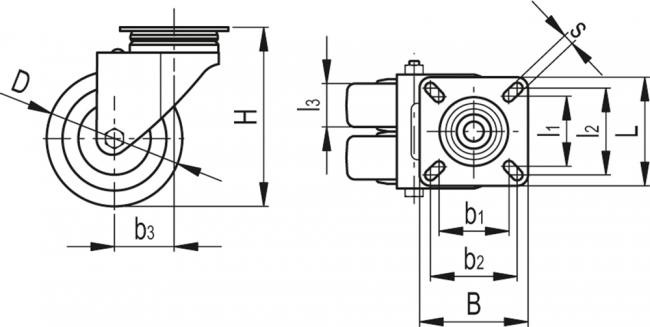 Zestawy dwukołowe do zastosowań ogólnych ze stalową obudową RE.C6-G - Obudowa skrętna z płytą montażową, bez blokady