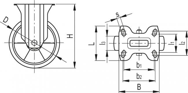 Zestawy kołowe ze stalową obudową RE.F5-N - Obudowa stała z płytą montażową, bez blokady