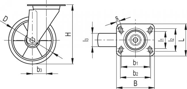 Zestawy kołowe ze stalową obudową RE.F5-SSL-N - Obudowa skrętna z płytą montażową, bez blokady