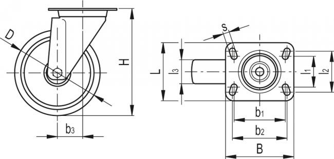 Zestawy kołowe RE.F7-N-HT - Obudowa skrętna z płytą montażową, stalowa, bez blokady