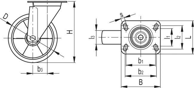 Zestawy kołowe do średnich i dużych obciążeń RE.F5-SSL-H - Obudowa skrętna z płytą montażową, bez blokady