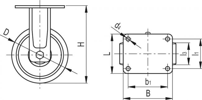 Zestawy kołowe z obudową do bardzo dużych obciążeń RE.F4-WEH - Obudowa stała z płytą montażową, bez blokady