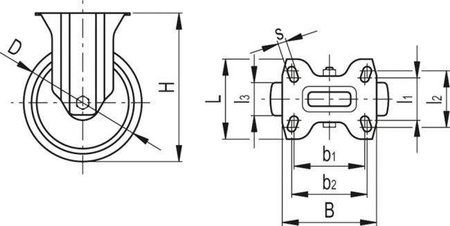 Kółko stałe fi 100mm gumowe z płytą montażową, nośność 100 kg RE.G1-100-PBL-N - rysunek techniczny