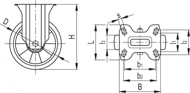 Zestawy kołowe do średnich i dużych obciążeń RE.F2-H - Obudowa stała z płytą montażową, bez blokady