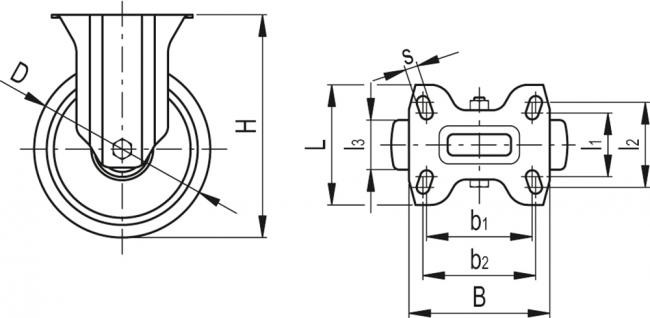 Zestawy kołowe ze stalową obudową RE.F2-N - Obudowa stała z płytą montażową, bez blokady