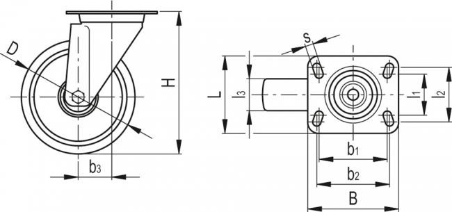 Zestawy kołowe ze stalową obudową RE.F2-SSL-N - Obudowa skrętna z płytą montażową, bez blokady