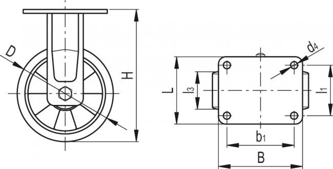 Zestawy kołowe z obudową do dużych obciążeń RE.F2-WH - Obudowa stała z płytą montażową, bez blokady