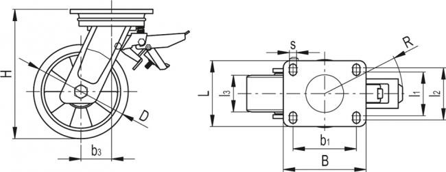 Zestawy kołowe z obudową do dużych obciążeń RE.F2-SSF-WH - Obudowa skrętna z płytą montażową, z blokadą