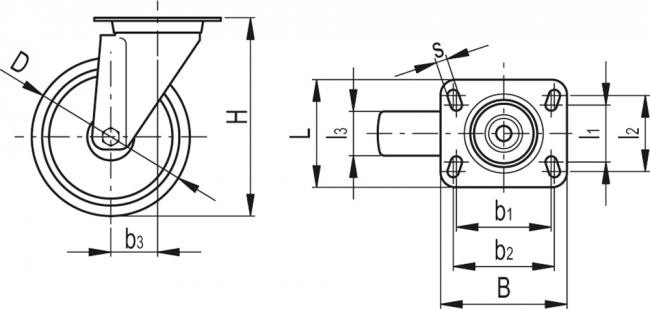 Zestawy kołowe RE.FF-SBL-N - Obudowa skrętna z płytą montażową, stalowa, bez blokady