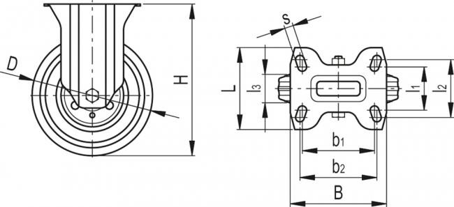 Zestawy kołowe ze stalową obudową RE.E3-N - Obudowa stała z płytą montażową, bez blokady