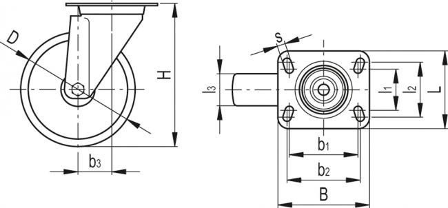 Zestawy kołowe do średnich i dużych obciążeń RE.F8-SBL-H - Obudowa skrętna z płytą montażową, bez blokady