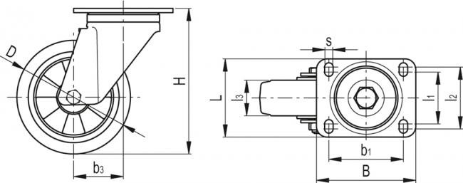 Zestawy kołowe do średnich i dużych obciążeń RE.G2-SSL-H - Obudowa skrętna z płytą montażową, bez blokady