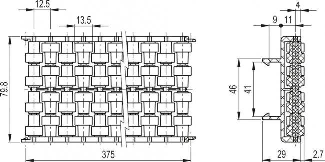 Przegubowe prowadnice boczne GLB-2-RT - Naprzemienne rolki cylindryczne
