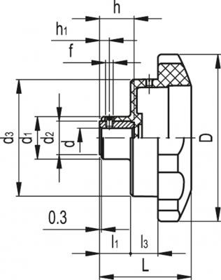 Pokrętło pod wskaźnik VHT.85-GXX1-SST-10 - pod wskaźnik z napędem grawitacyjnym, piasta ze stali nierdzewnej - rysunek techniczny