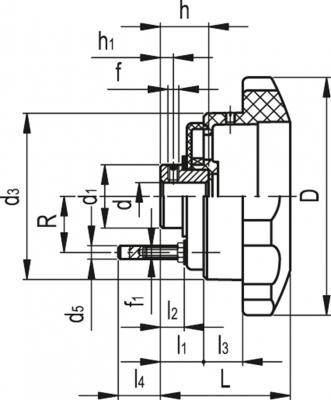 Pokrętło pod wskaźnik VHT.110-PXX2 A-12 - pod wskaźnik z napędem przymusowym, piasta stalowa, oksydowana na czarno - rysunek techniczny