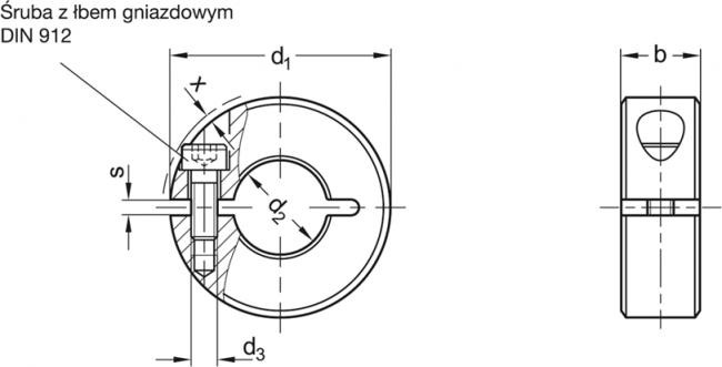 Pierścień osadczy rozcięty GN 706.2-36-B15-AL - Pierścień osadczy rozcięty - rysunek techniczny