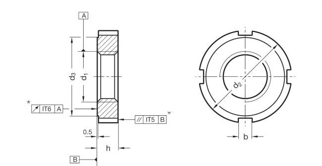 Nakrętka rowkowa DIN 1804-M35x1,5-WNI - Nakrętka rowkowa, stal nierdzewna - rysunek techniczny
