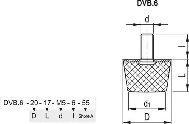 Wibroizolatory DVB.6 DVB.7 - Trzpień gwintowany
