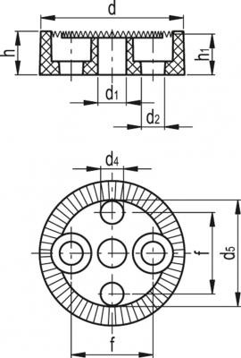 Pierścień pozycjonujący RDB.40-60-F - mocowanie od przodu, otwory do śrub z łbem cylindrycznym - rysunek techniczny