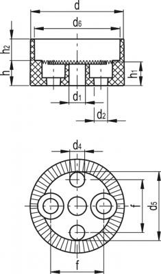 Pierścień pozycjonujący RDB.40-60-CF - mieszkiem ochronnym, mocowanie od przodu, otwory do śrub z łbem cylindrycznym - rysunek techniczny