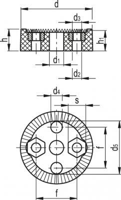 Pierścień pozycjonujący RDB.32-60-B - mocowanie od tyłu, otwory przelotowe, nakrętek sześciokątnych ze stali nierdzewnej - rysunek techniczny