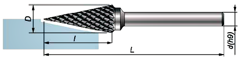 Pilnik obrotowy uniwersalny stożkowy ostry SKM 6x18 chwyt 6mm - rysunek techniczny